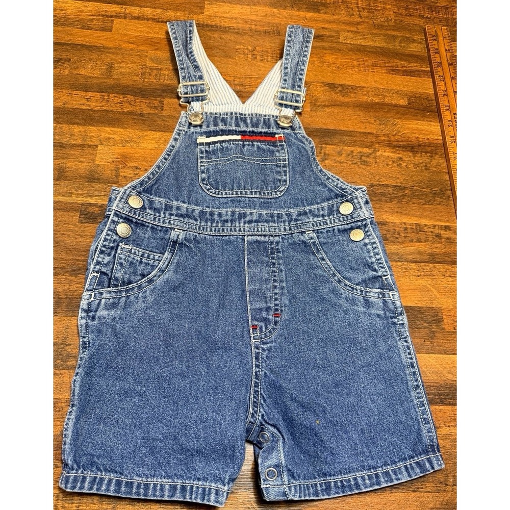 Vintage Y2K Tommy Hilfiger denim shortalls size 2T.